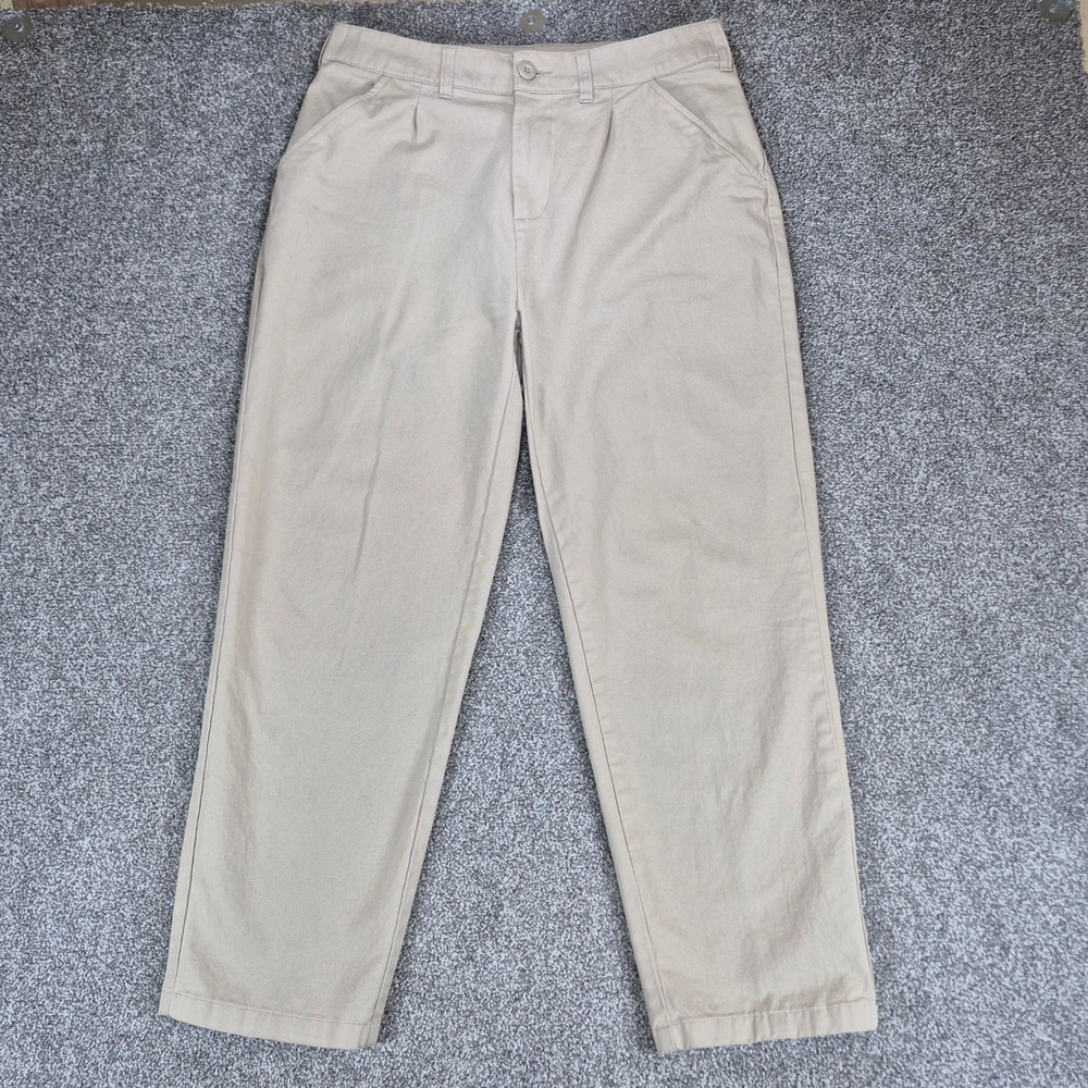 P&Co Trousers Mens UK 34 Beige Khaki Cotton Utility Pleated Chinos Adjustable